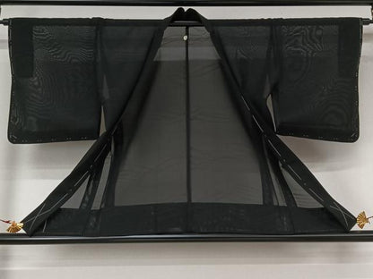 平和屋着物▽羽織　スリーシーズン　春夏秋　塵除け　流水文　黒地　正絹　逸品　AABL3921jh