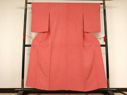 平和屋着物▽上質な色無地　単衣　舞葉地紋　桃色　正絹　逸品　AABL3922jh