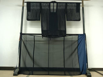 平和屋着物▽道行コート　二部式　スリーシーズン　春夏秋　塵除け　鉄紺色　正絹　逸品　AABL3924jh