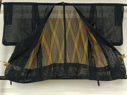 平和屋着物▽道行コート　二部式　スリーシーズン　春夏秋　塵除け　鉄紺色　正絹　逸品　AABL3924jh