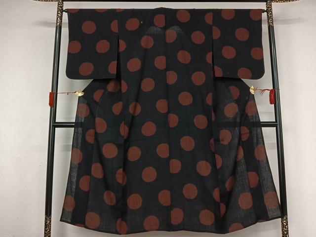 平和屋着物▽結城ちぢみ　単衣　丸文　正絹　逸品　AABL3925jh