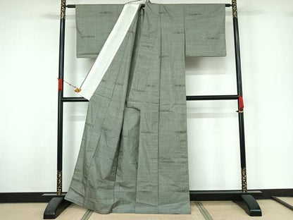 平和屋着物▽本場大島紬　単衣　7マルキ　幾何学文様　小田急百貨店扱い　正絹　逸品　AABL3926jh