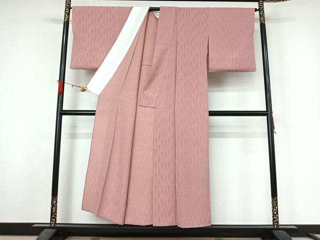 平和屋着物▽お召　単衣　よろけ立涌文　正絹　逸品　AABL3927jh