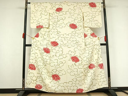 平和屋着物▽上質な小紋　単衣　絞り　草花文　正絹　逸品　AABL3929jh