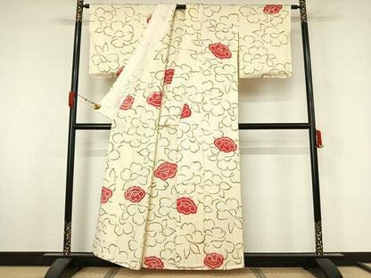 平和屋着物▽上質な小紋　単衣　絞り　草花文　正絹　逸品　AABL3929jh