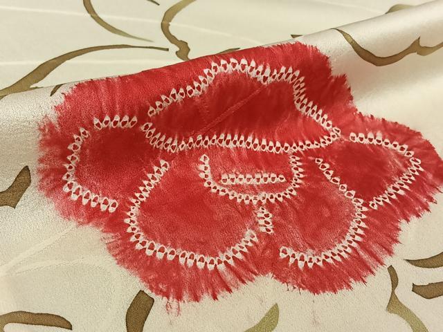 平和屋着物▽上質な小紋　単衣　絞り　草花文　正絹　逸品　AABL3929jh