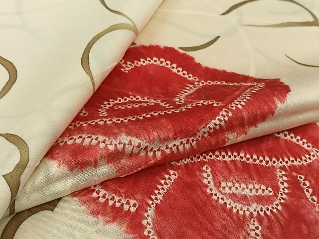 平和屋着物▽上質な小紋　単衣　絞り　草花文　正絹　逸品　AABL3929jh