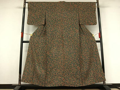 平和屋着物▽上質な小紋　単衣　草花文　正絹　逸品　AABL3931jh