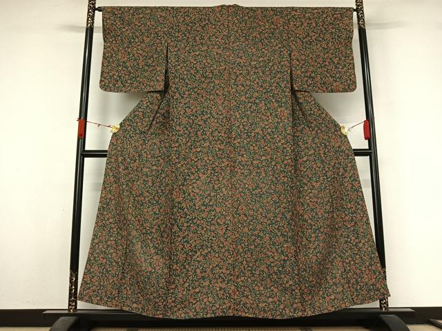 平和屋着物▽上質な小紋　単衣　草花文　正絹　逸品　AABL3931jh