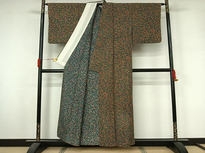 平和屋着物▽上質な小紋　単衣　草花文　正絹　逸品　AABL3931jh
