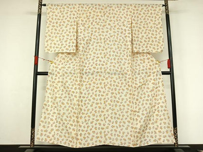 平和屋着物▽上質な小紋　単衣　草花文　正絹　逸品　AABL3932jh