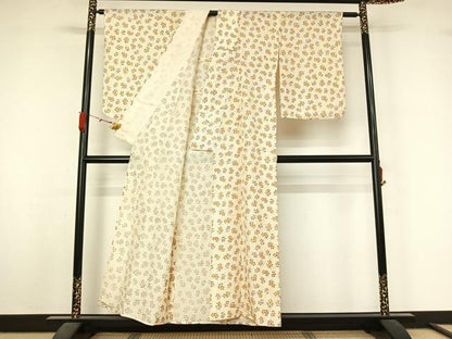 平和屋着物▽上質な小紋　単衣　草花文　正絹　逸品　AABL3932jh