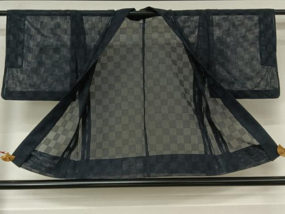 平和屋着物▽羽織　スリーシーズン　春夏秋　塵除け　市松文様　正絹　逸品　AABL3933jh