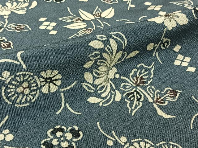 平和屋着物▽上質な小紋　単衣　型染め　草花文　鬼しぼ縮緬　正絹　逸品　AABL3934jh