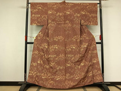 平和屋着物▽訪問着　単衣　紬地　ろうけつ染め　風景文　正絹　逸品　AABL3935jh