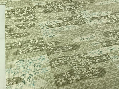 平和屋着物▽上質な紬　単衣　霞花文　正絹　逸品　AABL3936jh