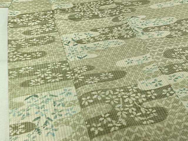 平和屋着物▽上質な紬　単衣　霞花文　正絹　逸品　AABL3936jh