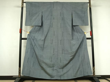 平和屋着物▽本塩沢　単衣　110亀甲　変わり縞　正絹　逸品　AABL3937jh