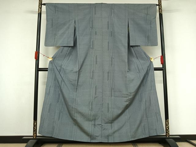 平和屋着物▽本塩沢　単衣　110亀甲　変わり縞　正絹　逸品　AABL3937jh