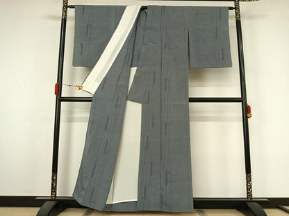 平和屋着物▽本塩沢　単衣　110亀甲　変わり縞　正絹　逸品　AABL3937jh