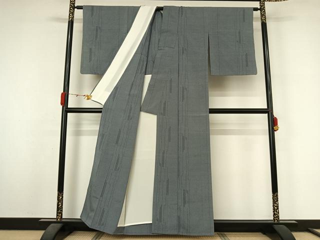 平和屋着物▽本塩沢　単衣　110亀甲　変わり縞　正絹　逸品　AABL3937jh