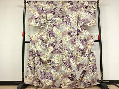 平和屋着物▽創業460年・千總　小紋　単衣　吉祥花文　金彩　正絹　逸品　AABL3938jh