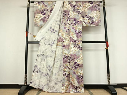 平和屋着物▽創業460年・千總　小紋　単衣　吉祥花文　金彩　正絹　逸品　AABL3938jh