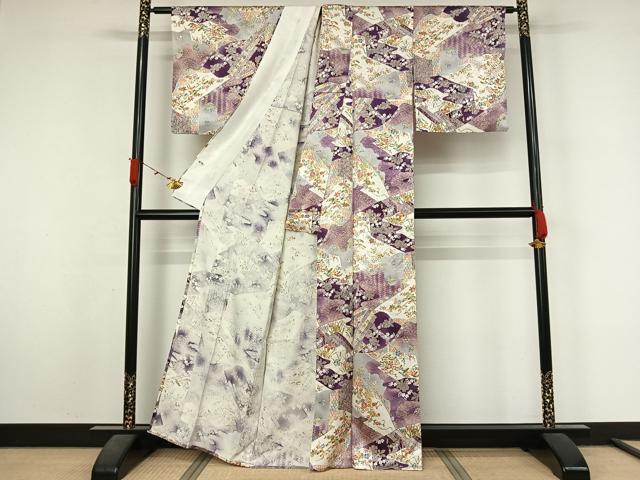 平和屋着物▽創業460年・千總　小紋　単衣　吉祥花文　金彩　正絹　逸品　AABL3938jh