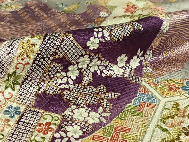 平和屋着物▽創業460年・千總　小紋　単衣　吉祥花文　金彩　正絹　逸品　AABL3938jh