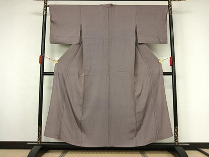 平和屋着物▽江戸小紋　単衣　万筋　白藤色×葡萄色　正絹　逸品　AABL3939jh