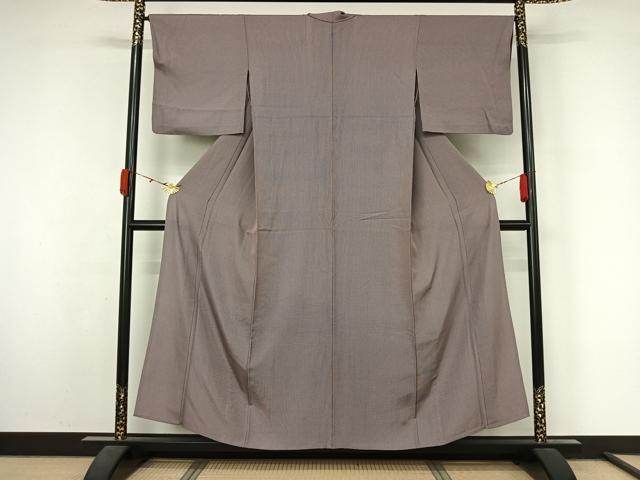 平和屋着物▽江戸小紋　単衣　万筋　白藤色×葡萄色　正絹　逸品　AABL3939jh