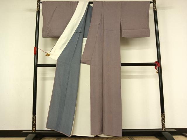 平和屋着物▽江戸小紋　単衣　万筋　白藤色×葡萄色　正絹　逸品　AABL3939jh
