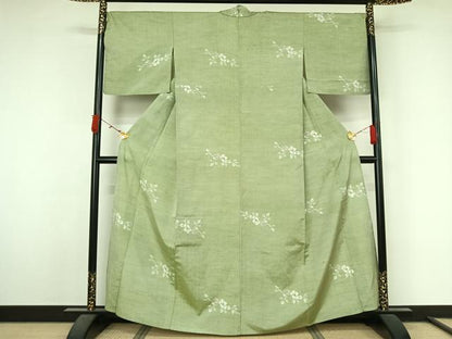 平和屋着物▽上質な紬　単衣　草花文　正絹　逸品　AABL3940jh