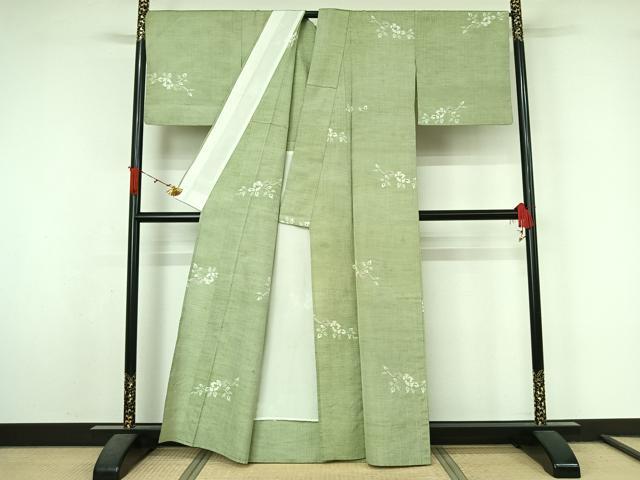 平和屋着物▽上質な紬　単衣　草花文　正絹　逸品　AABL3940jh