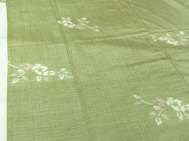 平和屋着物▽上質な紬　単衣　草花文　正絹　逸品　AABL3940jh