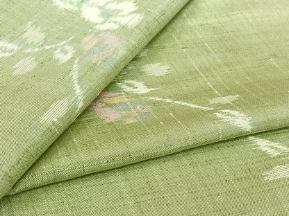平和屋着物▽上質な紬　単衣　草花文　正絹　逸品　AABL3940jh