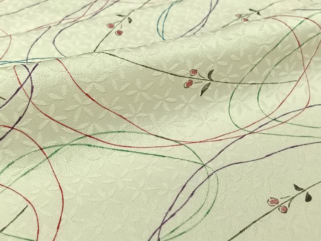 平和屋着物▽上質な小紋　単衣　手描き　さくらんぼ　正絹　逸品　AABL3942jh