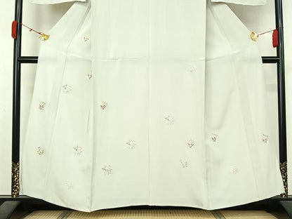 平和屋着物▽訪問着　単衣　総刺繍　花蝶丸文　金糸　正絹　逸品　AABL3945jh