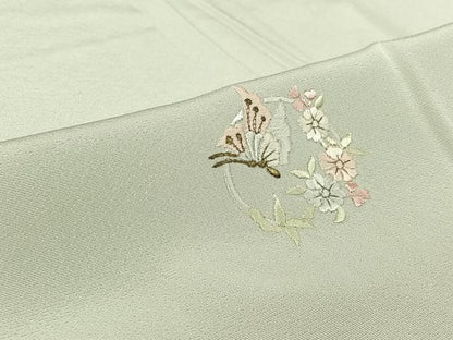 平和屋着物▽訪問着　単衣　総刺繍　花蝶丸文　金糸　正絹　逸品　AABL3945jh