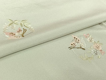 平和屋着物▽訪問着　単衣　総刺繍　花蝶丸文　金糸　正絹　逸品　AABL3945jh