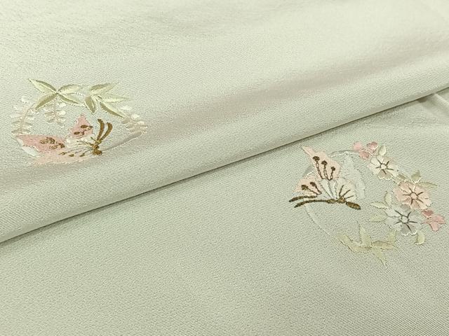平和屋着物▽訪問着　単衣　総刺繍　花蝶丸文　金糸　正絹　逸品　AABL3945jh