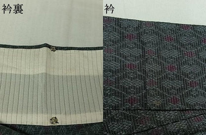 平和屋着物▽お召　単衣　幾何学文様　正絹　逸品　AABL3952jh