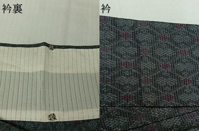 平和屋着物▽お召　単衣　幾何学文様　正絹　逸品　AABL3952jh