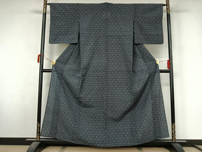 平和屋着物▽お召　単衣　幾何学文様　正絹　逸品　AABL3952jh