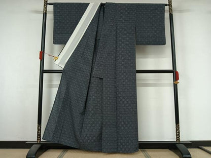 平和屋着物▽お召　単衣　幾何学文様　正絹　逸品　AABL3952jh