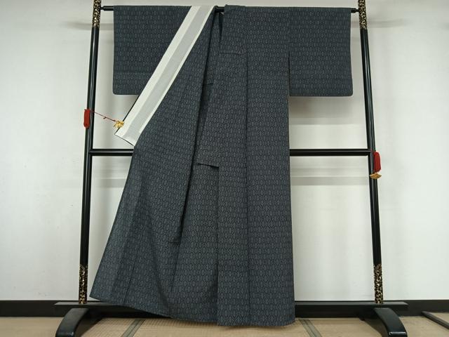 平和屋着物▽お召　単衣　幾何学文様　正絹　逸品　AABL3952jh