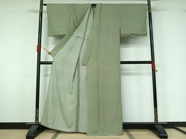 平和屋着物▽上質な小紋　単衣　縞　正絹　逸品　未使用　AABL3954jh