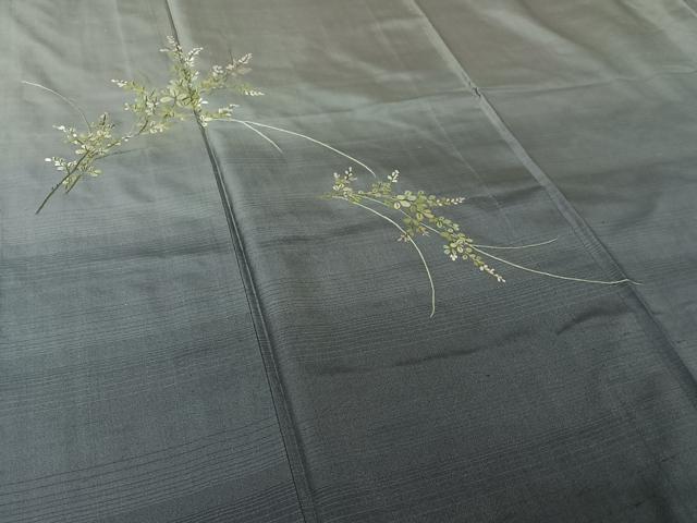 平和屋着物▽訪問着　単衣　紬地　総刺繍　草花文　暈し染め　正絹　逸品　AABL3957jh