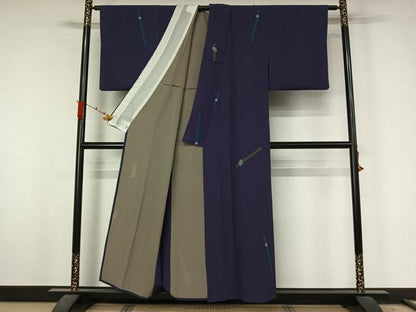平和屋着物▽世界的人形師　辻村寿三郎　ジュサブロー　小紋　単衣　簪　正絹　逸品　AABL3959jh