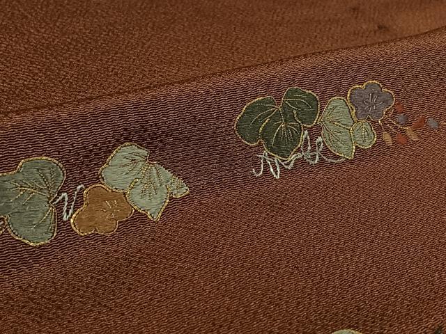 平和屋着物▽訪問着　単衣　駒刺繍　花唐草文　金糸　鬼しぼ縮緬　正絹　逸品　AABL3961jh
